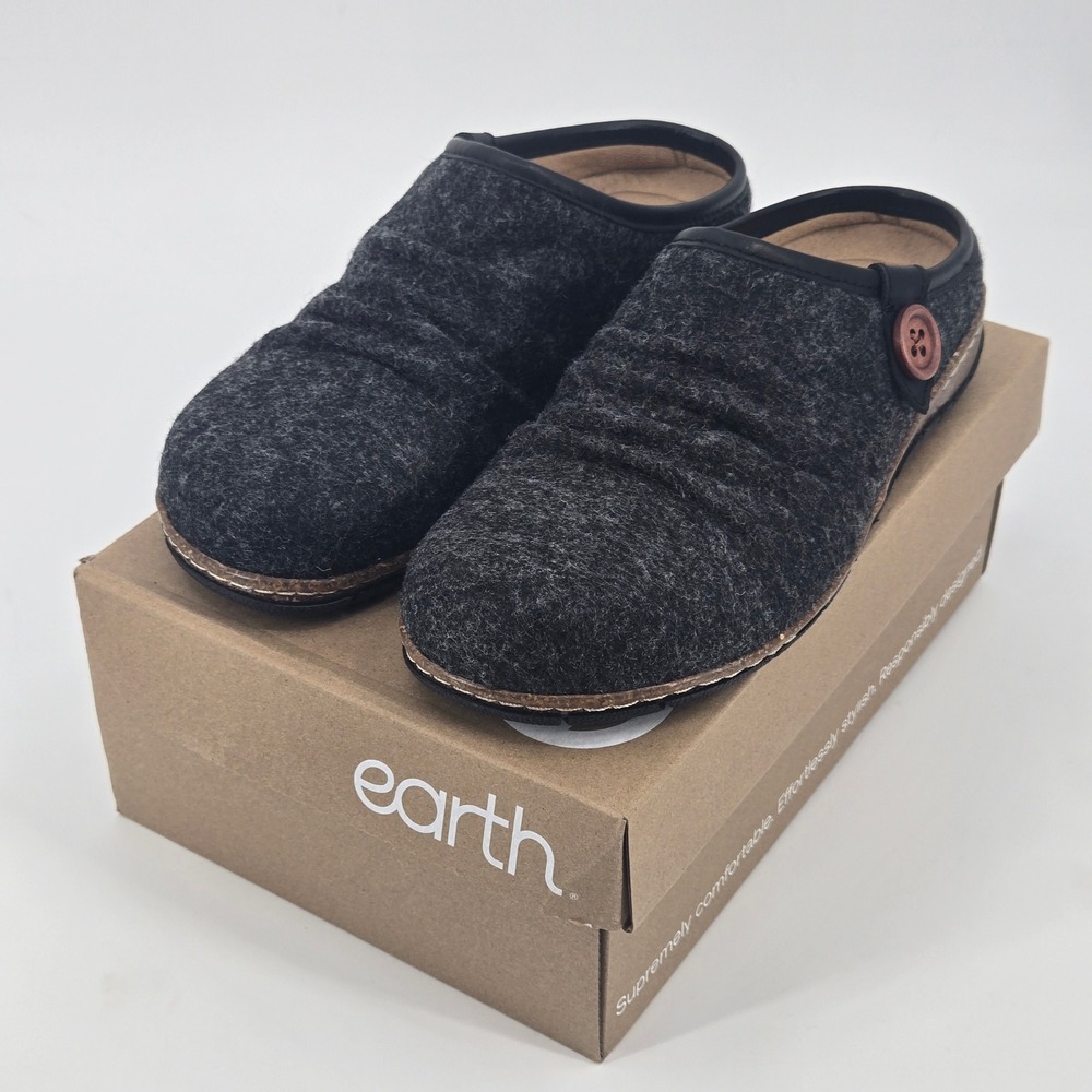 Earth Enchant 2 Dark Gray Felt Mule Clogs Comfort Shoes Women's 8M EU 38.5